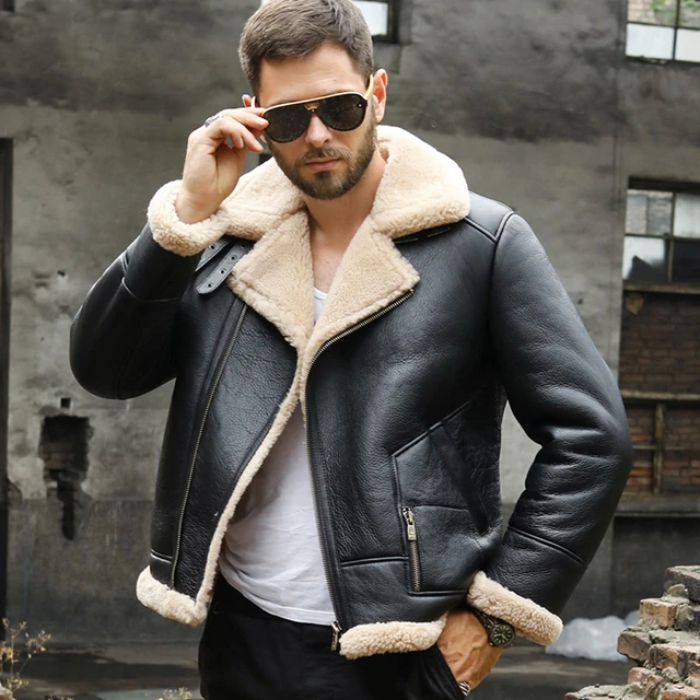 Manteau en peau de mouton veritable pour homme blouson aviateur classique v1.Bomber veste d hiver optique pour homme manteau en peau de mouton pour