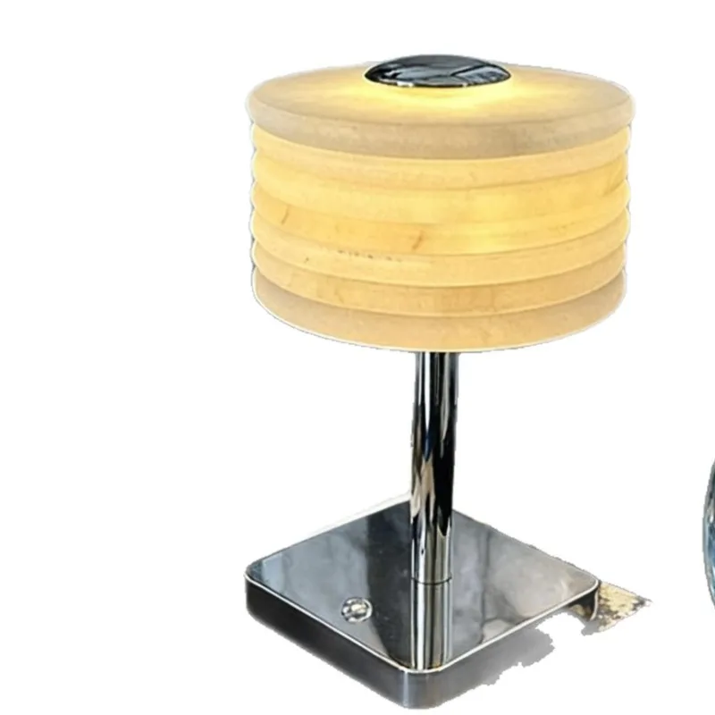 Lamp Wooden lampshade Metal base Bedroom bedside lamp Decorative table lamp