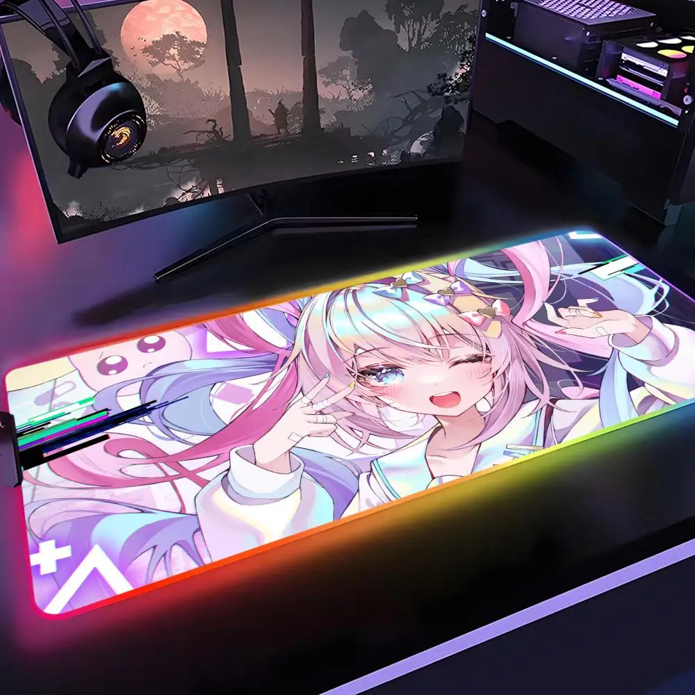 NEEDY GIRL OVERDOSE Anime Mouse Pad Gamer Rgb Desk Mat Back Light Led Mousepad Setup Gaming Accessories Deskmat Big Mousepad