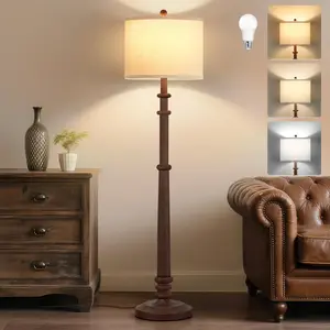 60" Adjustable Color Temperature Farmhouse Floor Lamp with Linen Shade - Vintage Style for Living Room Bedroom Office