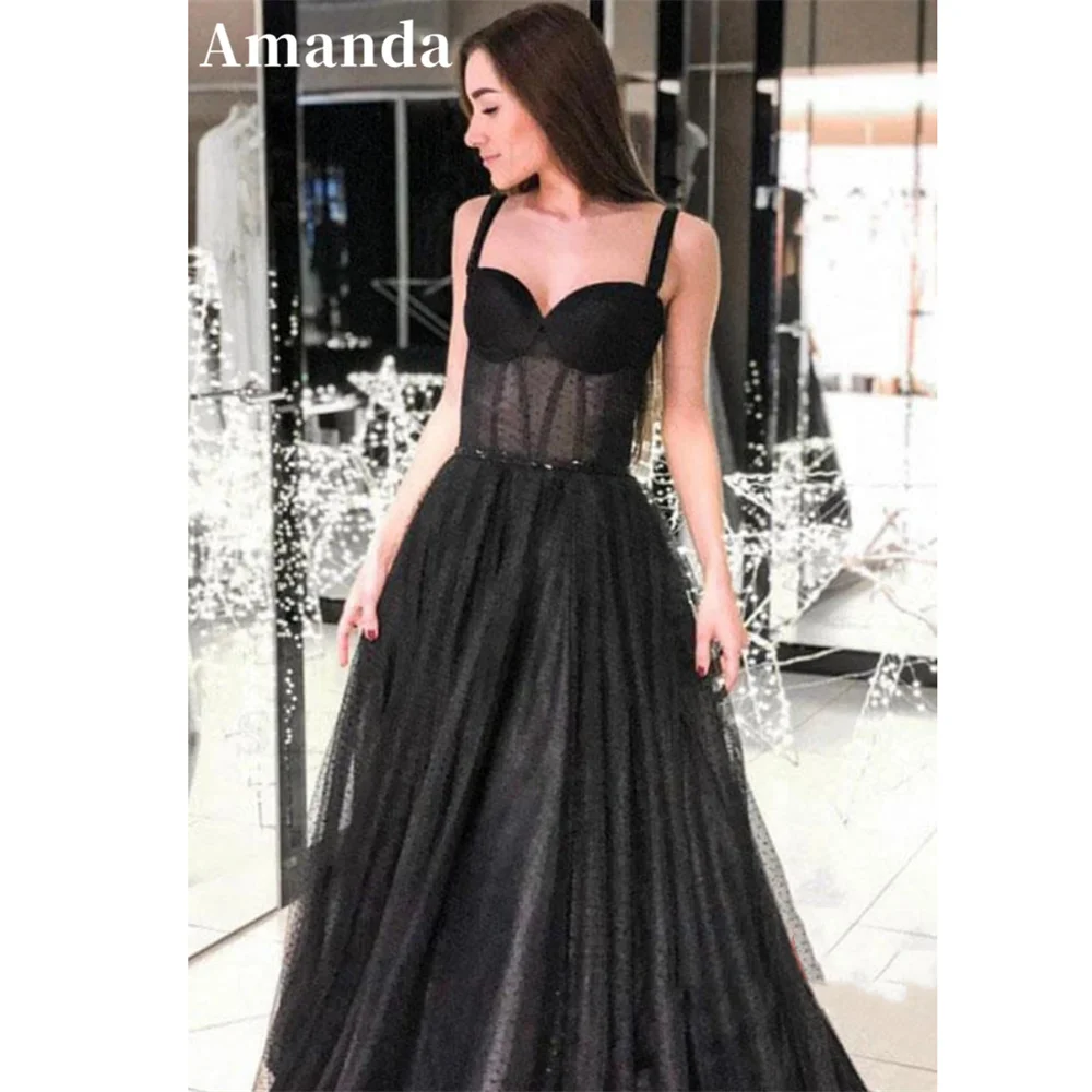 Amanda Heart Shaped Neckline A-line Prom Dress Sweetheart Spaghetti Strap فستان حفلات الزفاف Backless Tulle vestidos de festa