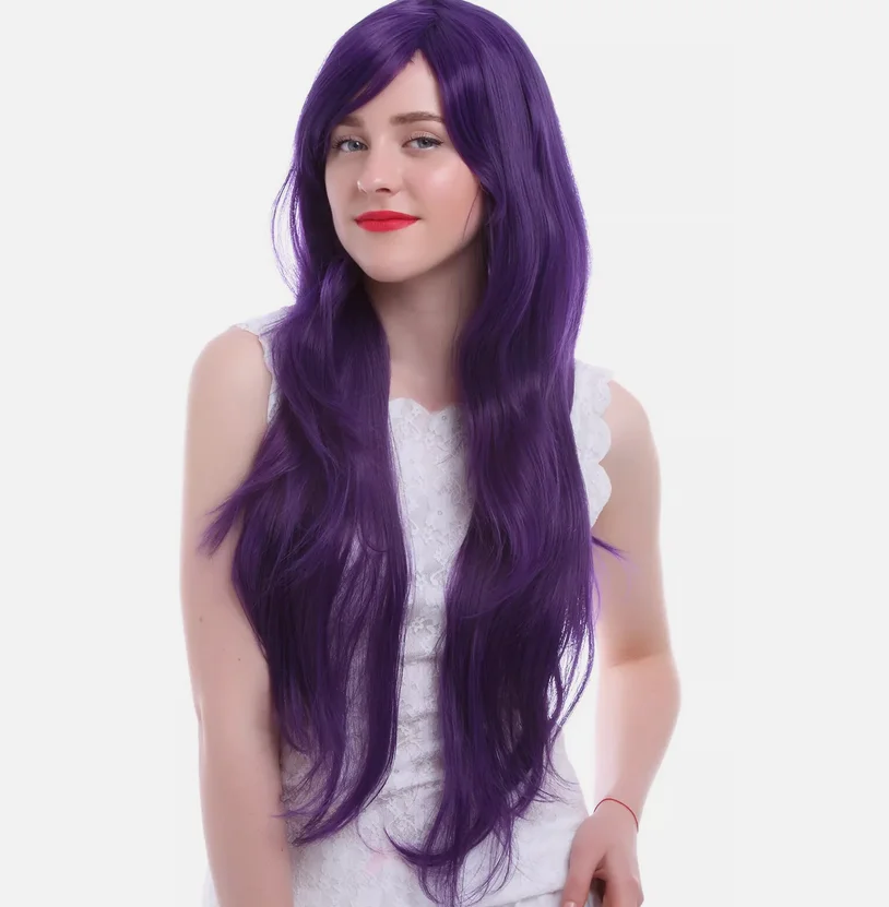 

Anime Purple Cosplay Wigs 80cm Long Straight Fashion Women Synthetic Hair