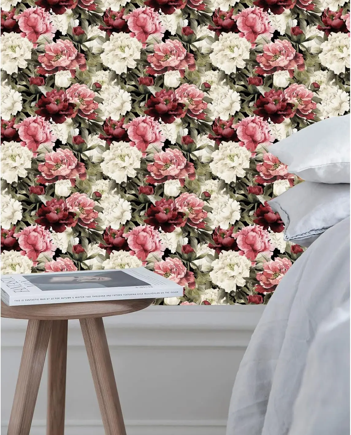 

Retro Floral Peel and Stick Wallpaper Vintage Red Flower Self Adhesive Wallpaper Removable Contact Paper for Bedroom Living Room