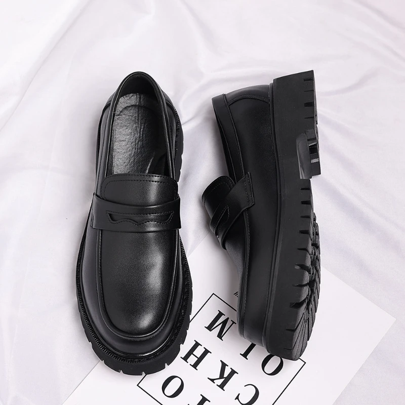 Black Platform Loafers Slip On Chunky Sole Casual Dress Shoes Comfortable Fashion Footwear For All Match For Daily Wear Office