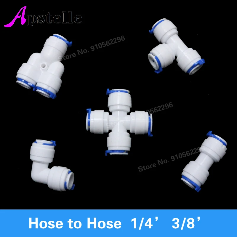 Aptelle RO konektor selang air, sambungan selang air Lurus siku silang 1/4 "3/8" kopling plastik pipa cepat konektor Osmosis terbalik