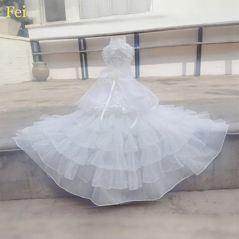 ملابس الحيوانات الأليفة فستان التصوير الفوتوغرافي موضة بسيطة أخضر فاتح وردي أبيض بيج جرو الملابس الفاخرة اللؤلؤ القوس فستان طويل الذيل القلطي #4