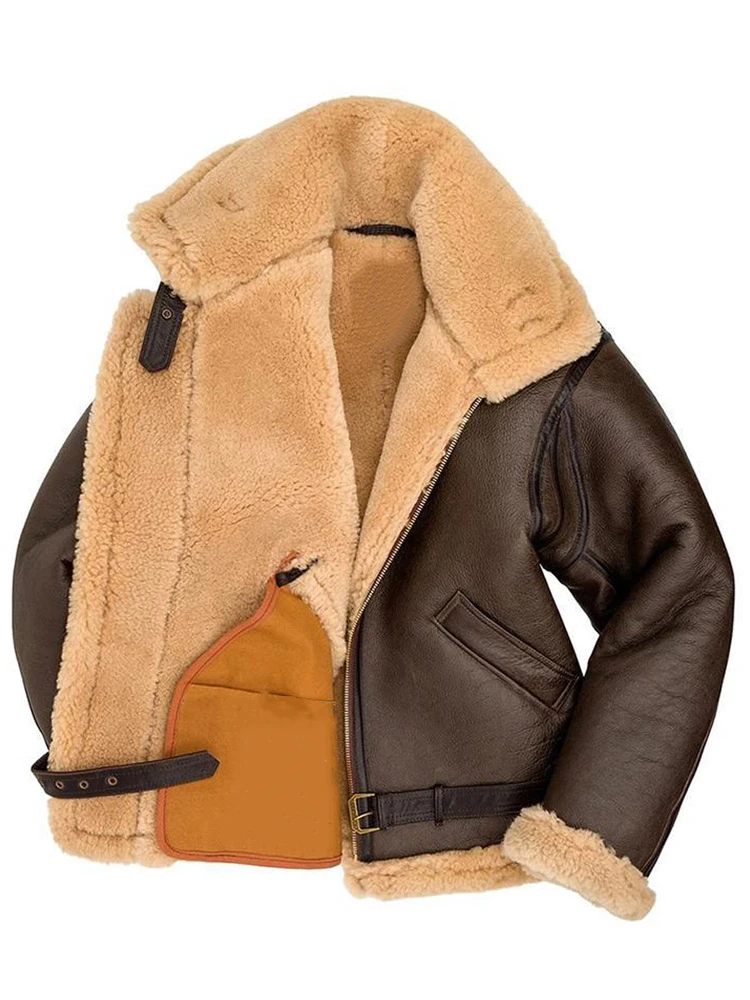 Autumn Winter Leather Jacket Men's Plush Thickening Warm Fashion High Street Casual Lapel Loose Large Size Male Furry Coat