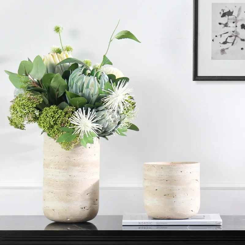 creative geometric marble straight vase flower ware soft decoration living room coffee table dining table home accessories