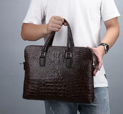 2025 New Men's High Quality Leather Business Briefcase Fashion Crocodile Pattern Handbag Shoulder Bags Crossbody Laptop Bag