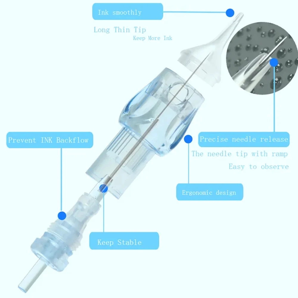 SMP 멤브레인 역류 방지 일회용 문신 카트리지 바늘, 문신 기계용 영구 메이크업 눈썹 입술, 20 개, 50 개