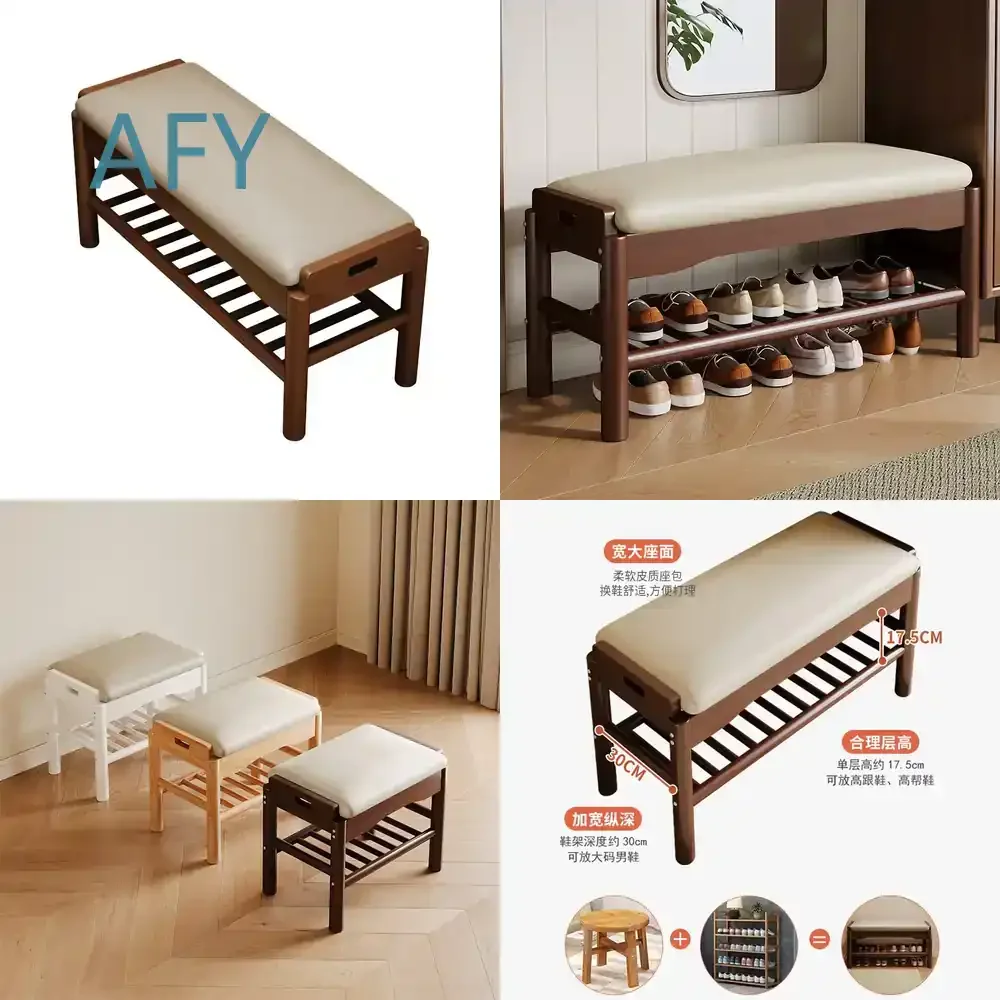 Solid Wood Shoe Changing Stool for Dormitory Small Apartment Entry Modern Simple Shoe Rack Porch Stool Shoe Stool Furniture