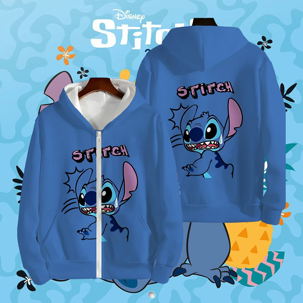 Autumn Winter New 3D Printing Cartoon Stitch Pattern Hoodies Zipper Design Long Sleeves Coats Casual Comfortable Sweatshirt