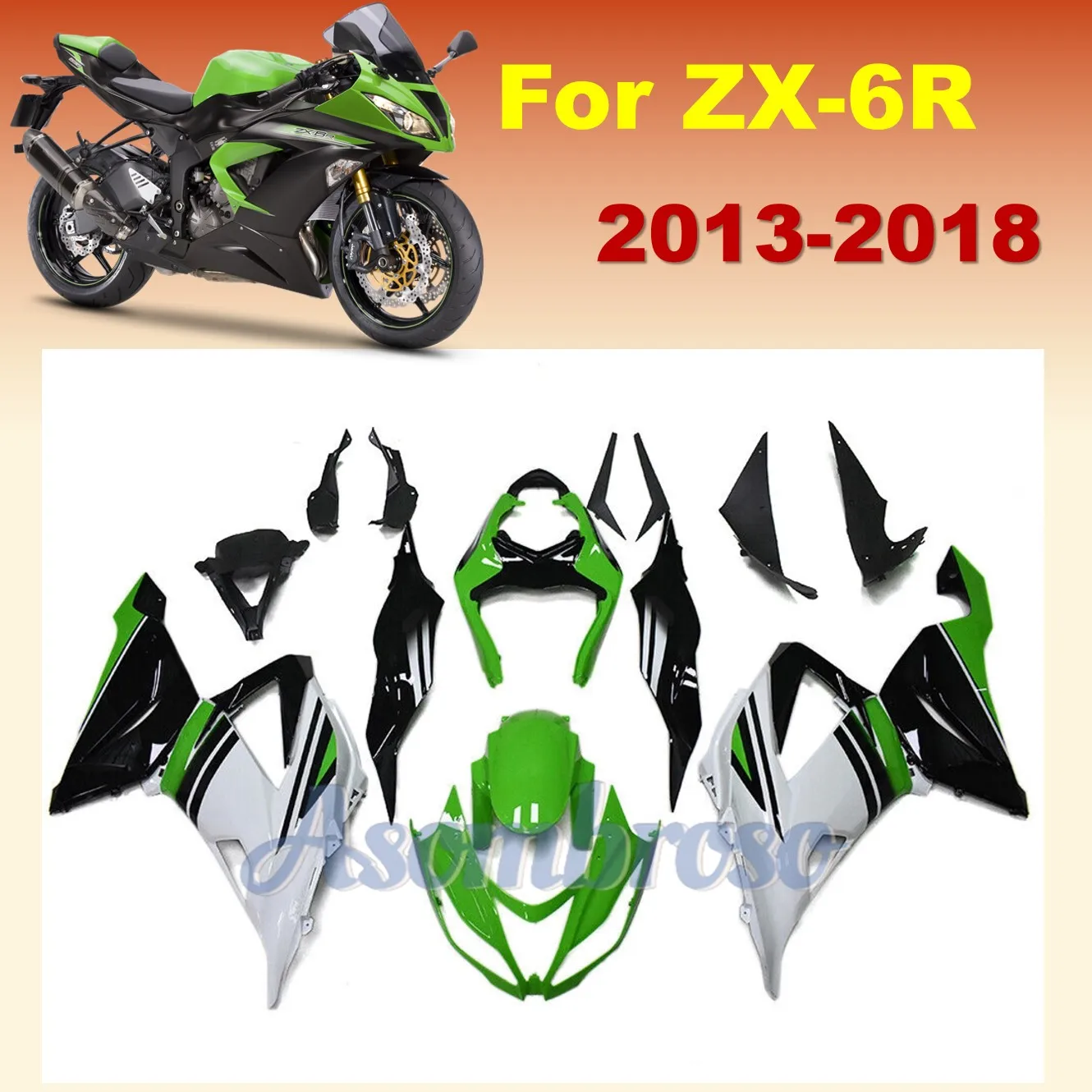 ABS Injection Fairing Bodywork Kit Fit For Ninja ZX6R 2013 2014 2015 2016 2017 2018 ZX 6R 13-18 ZX-6R Ninja 636 Green white