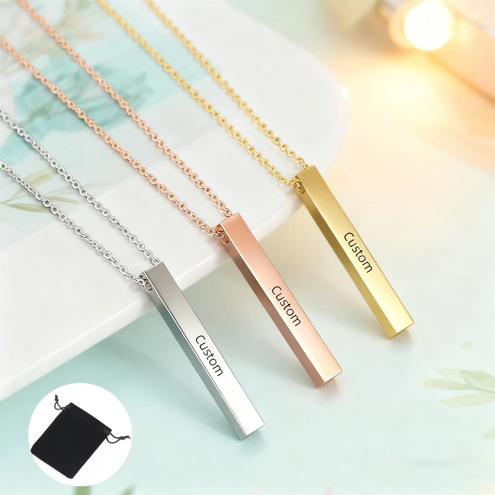 Customized Multi-Sided Engraved Necklace for Couples