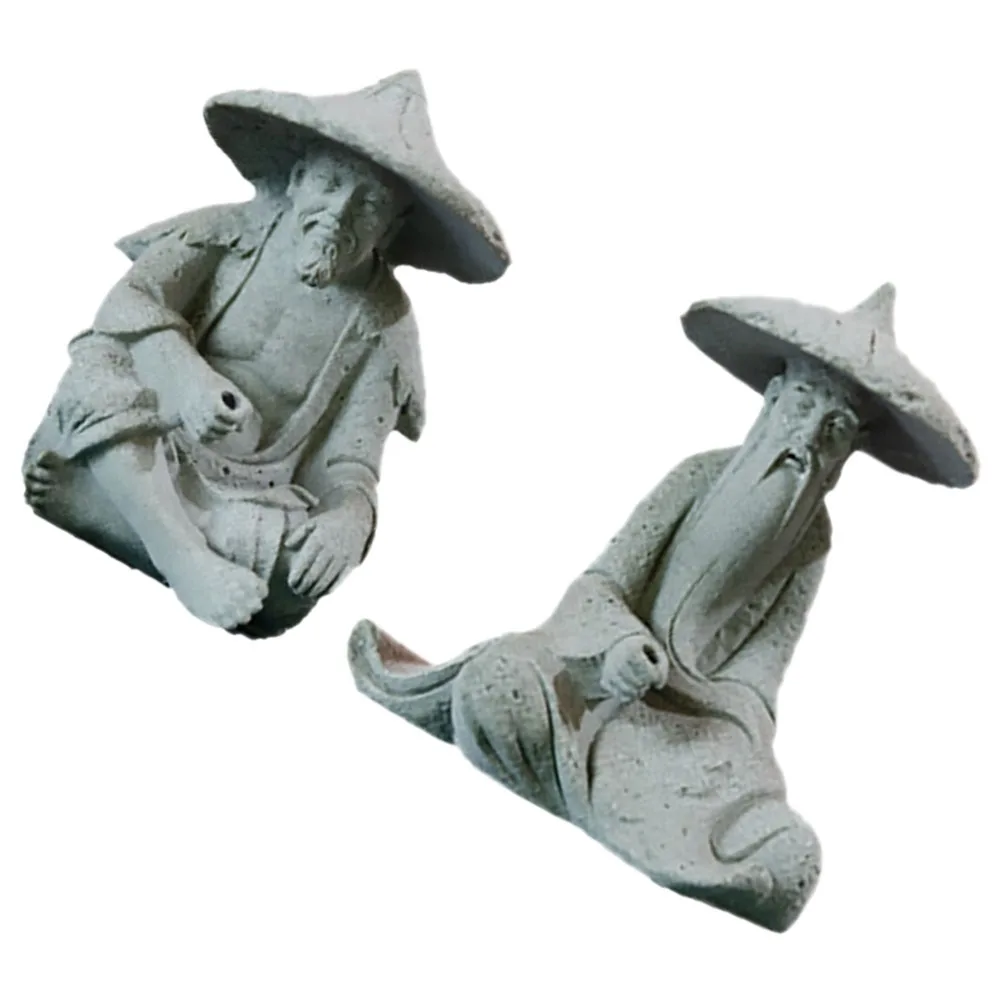 

2pcs Fishing Ornaments Resin Fisherman Statue Decor Tank Landscaping Aquarium Mini Decors Bonsai Resin Figurine
