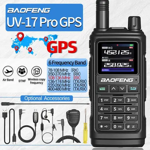 바오펑 UV 17 Pro GPS 에어밴드 6밴드 무전기 무선 복사 주파수 장거리 UV 5R UV K5 양방향 무전기 (사냥용)
