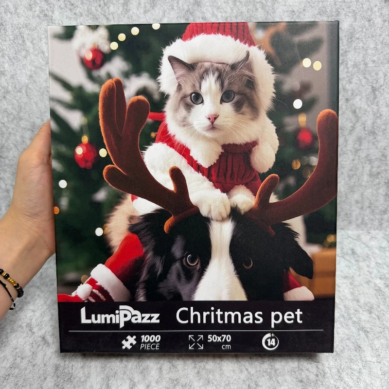 Christmas Pet Themed 1000 Piece Jigsaw Puzzle High-Quality White Cardboard Family Game 27.5x19.7 Inch
