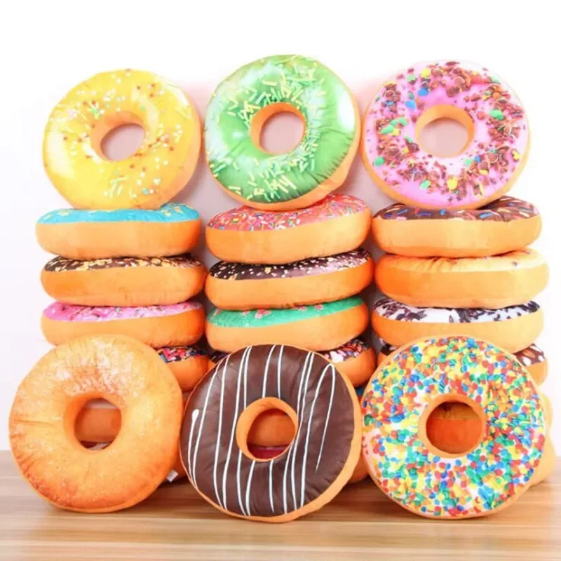 1pc 3D Donut Plush Cushion Round Cake Pillow Sofa Seat Cushion Kids Toy Home Decor Wedding Cushion Christmas Birthday Gift 40cm