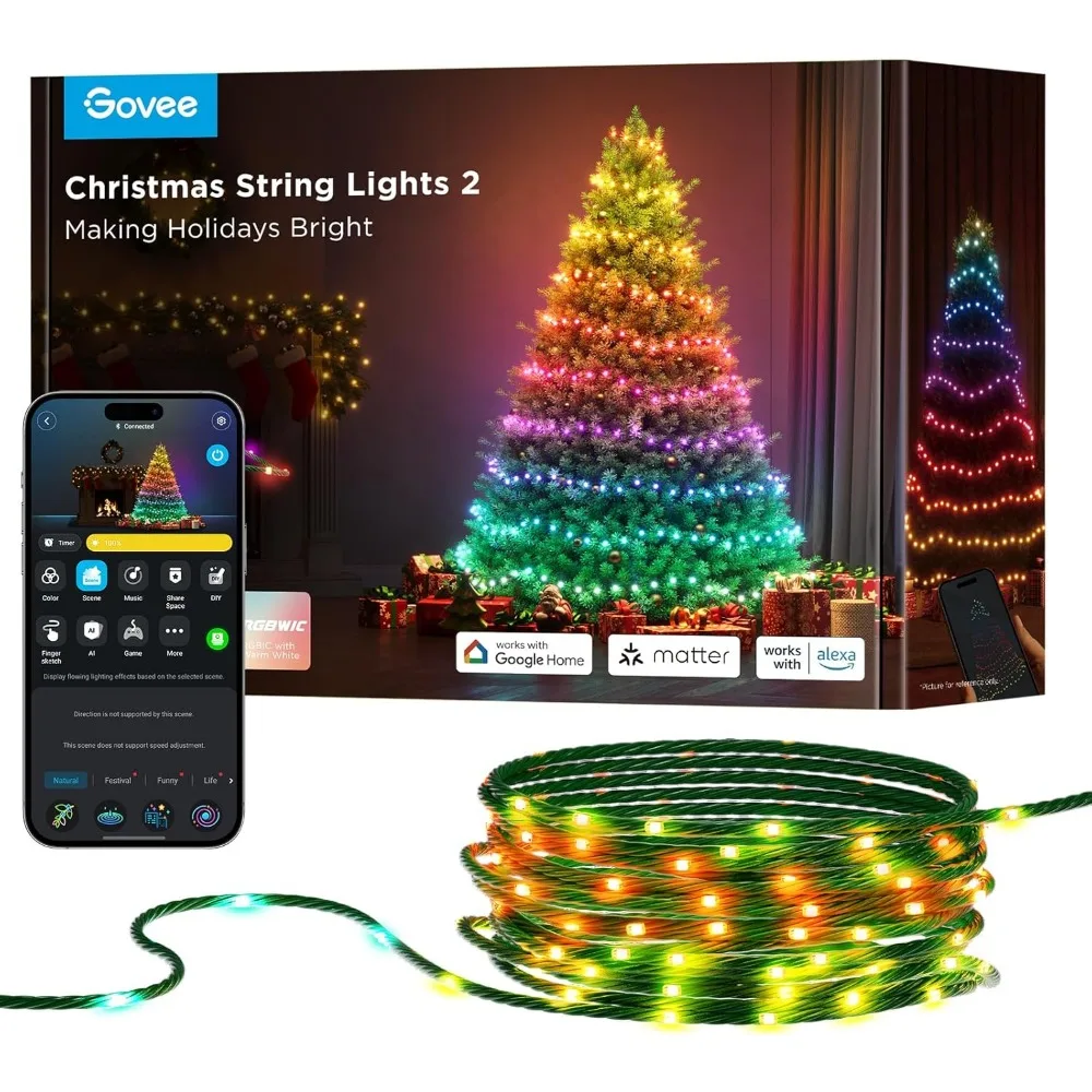

Christmas Lights 2, RGBWIC 99FT 300LEDs Holiday String Lights with Shape Mapping Function, Smart LED Decoration for Indoor
