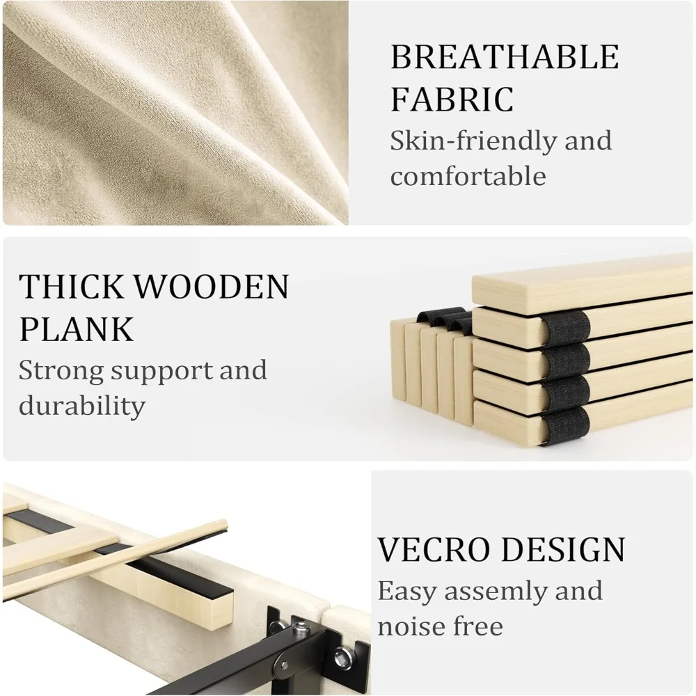 Queen Bed Frame with Headboard,Bed Frame Queen Size Vertical Channel Tufted Wingback No Box Spring Needed, Bed Frames