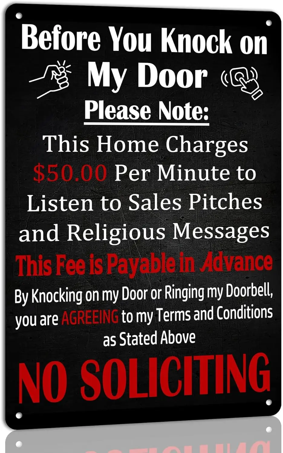 Before You Knock My Door No Soliciting Metal Tin Sign Vintage Retro Poster for Home Door House Farm Wall Decor Plaque 8x12 Inch