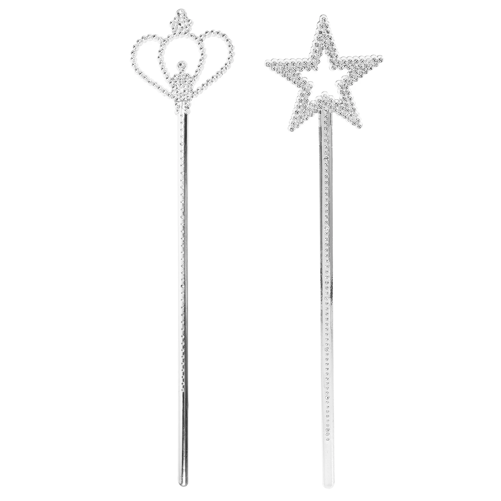 

2Pcs Silver Plated Star Wand Crown Wand Pentagram Stick Princess Wands for Little Girls Stage Performance Costume Party Props