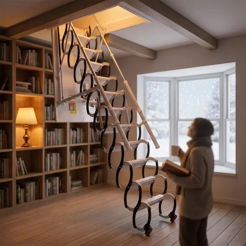 Customized Modern Designed Household Attic Hidden Telescopic Staircase Electric Retractable Folding Lift Thickened Aluminum Allo