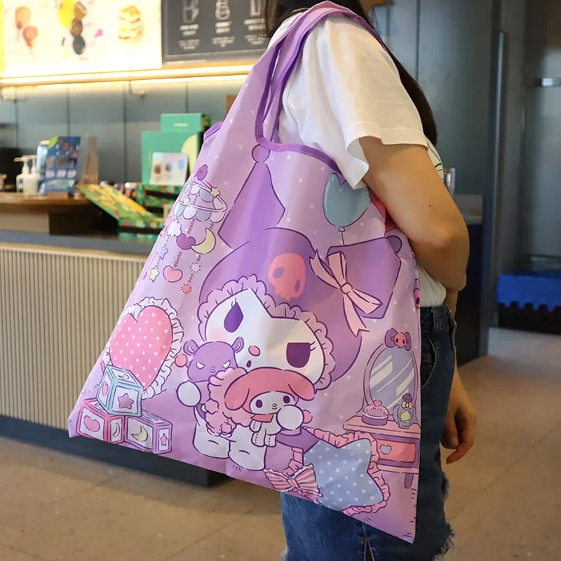 Kawaii Sanrio HelloKitty MyMelody Kuromi Cinnamoroll New Ins Shopping Bag Large-capacity Oxford Cloth Vest Bag Can Be Folded Bag