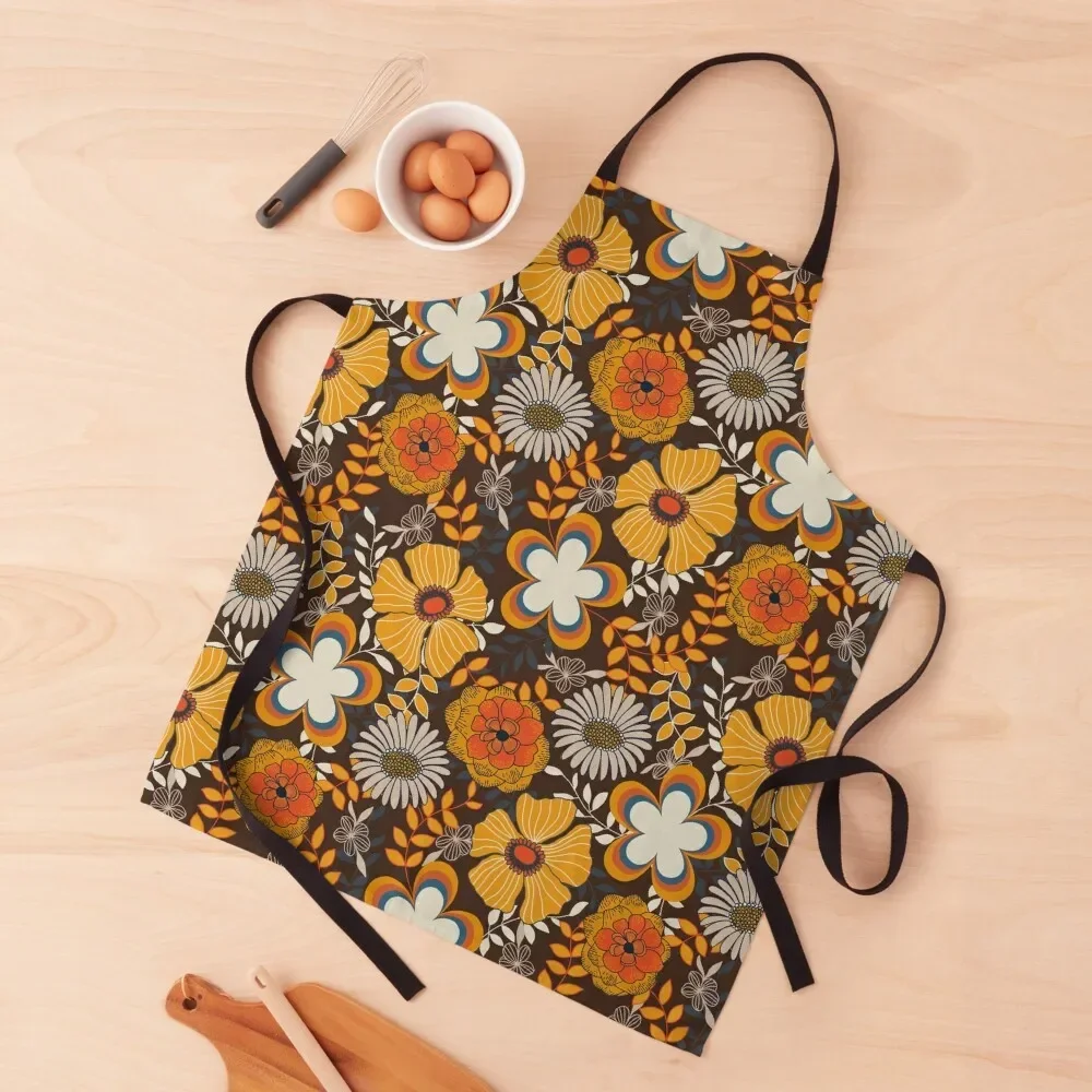 

70s floral pattern Apron Teacher Restaurant Kitchen Equipment Nursing women's work Apron