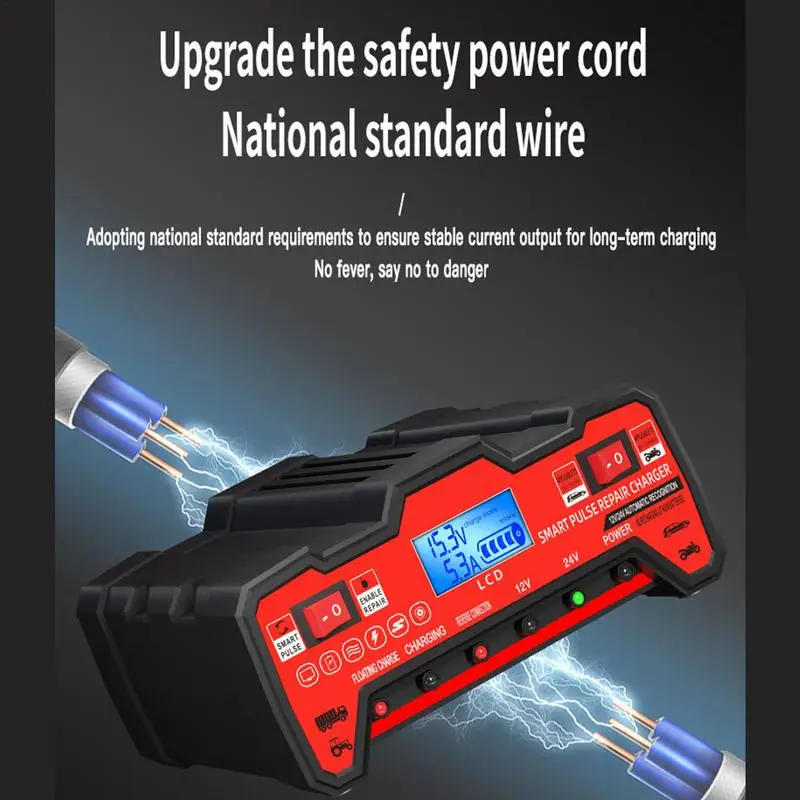 Battery Charger For Car LCD Display Auto Battery Charger Marine Battery Charger Heat-Resistant Battery Trickle Charger Truck