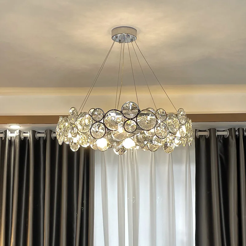 Nordic Crystal Chandelier,Stainless Steel Chrome Pendant Light for Living Room Dining Room,Luxury Modern Home Decor Hotel Lobby