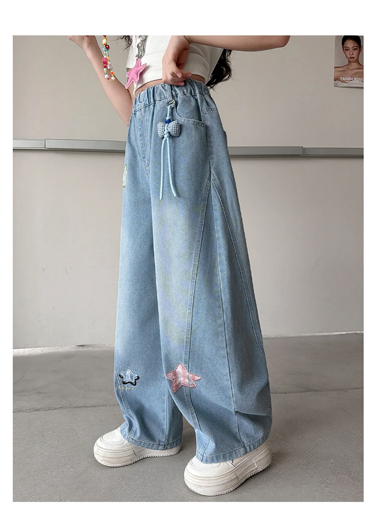 Neue Trendige Kinder-Jeans mit Anhänger für Teenager-Mädchen, Modische Street-Denim-Hosen, Kinder-Trendjeans 5-14 Jahre – Detail 7