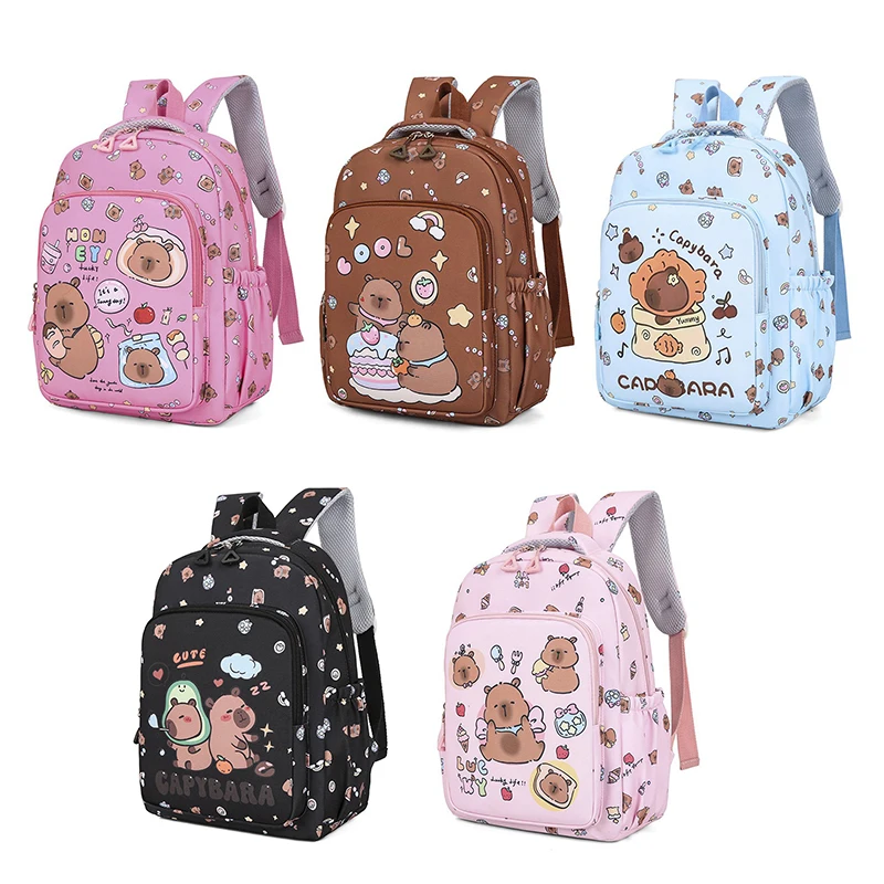 3Pcs Cute Cartoon Capybara Pencil Bag Lunch Pack Backpack Set Large Capacity Student School Bag Casual Lightweight Backpack