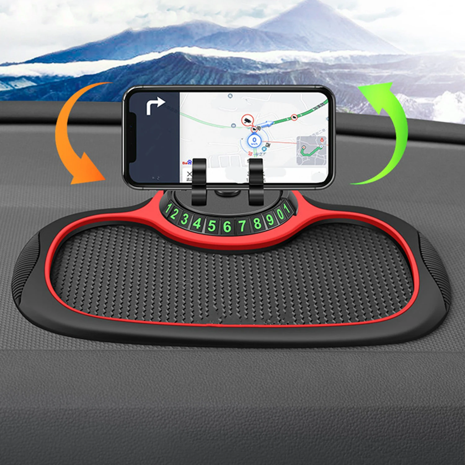 3-in-1 Car Non Slip Mat Phone Holder Dashboard 360° Rotatable Cell Stand Parking Number Plate Car Interior Storage Accessories - view 2