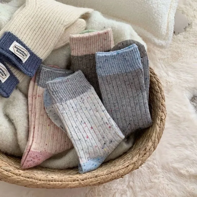 4 pairs Spring Autumn New Warm Socks Women's Color blocked Fashion Versatile Mid tube Elegant Comfortable Stacking Socks