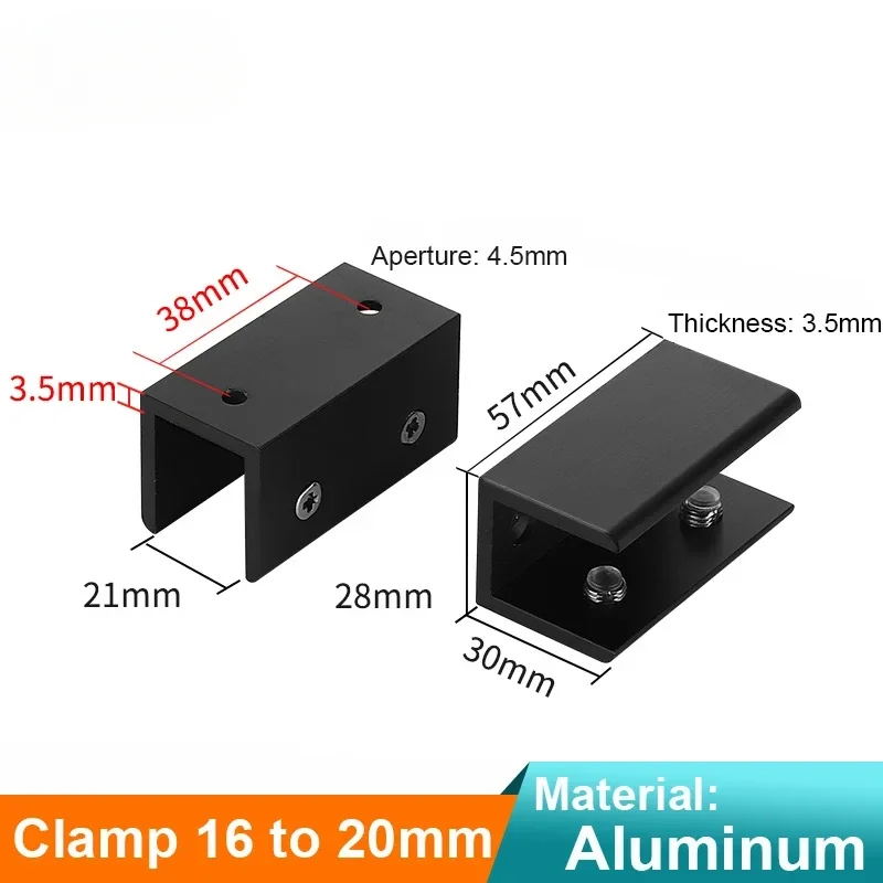 Black Glass Clamp 16 20Mm Bathroom Shelf Corner Bracket Aluminum Clips Fastening Support Hardware