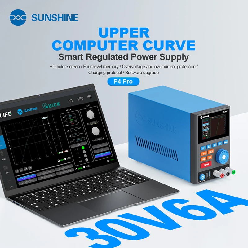 SUNSHINE P4 PRO 30V6A Intelligentes Geregeltes Netzteil mit Obercomputer-Kurve für Präzise Werte, Einstellbares DC-Geregeltes Netzteil