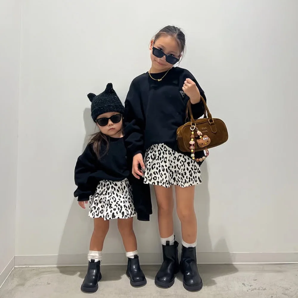Parent Child Clothing Autumn Leopard Print Skirt and Pants for Girls College Style Fluffy Tennis Pleated Skirt