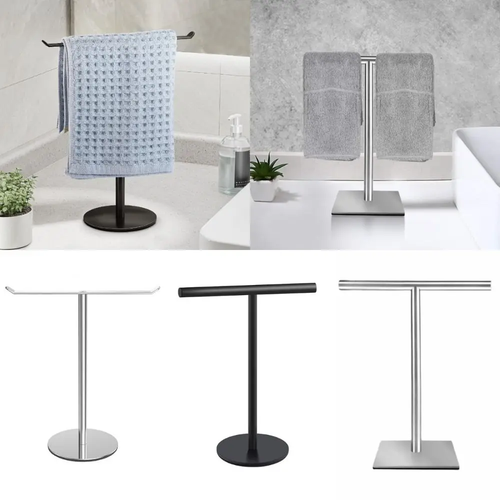 New Stainless Steel Towel Rack Movable Rustproof T-Shape Holder Modern Style Multi-Purpose Counter Organizer Bathroom