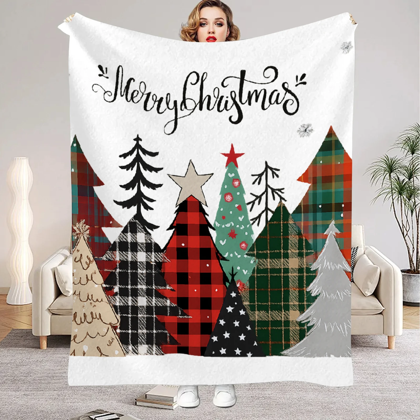 Christmas Flannel Blanket, Suitable for Sofa Beds, Office Outdoor Applicable in All Seasons Comfortable and Warm Various Sizes