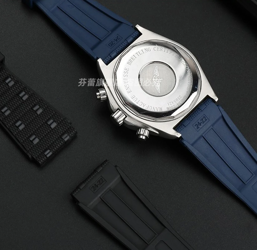 Viton pasek do zegarka Breitling Super mechaniczny Timing B01 Fluororubber pasek Avengers czarny ptak żółty wilk bransoletka FKM 22MM