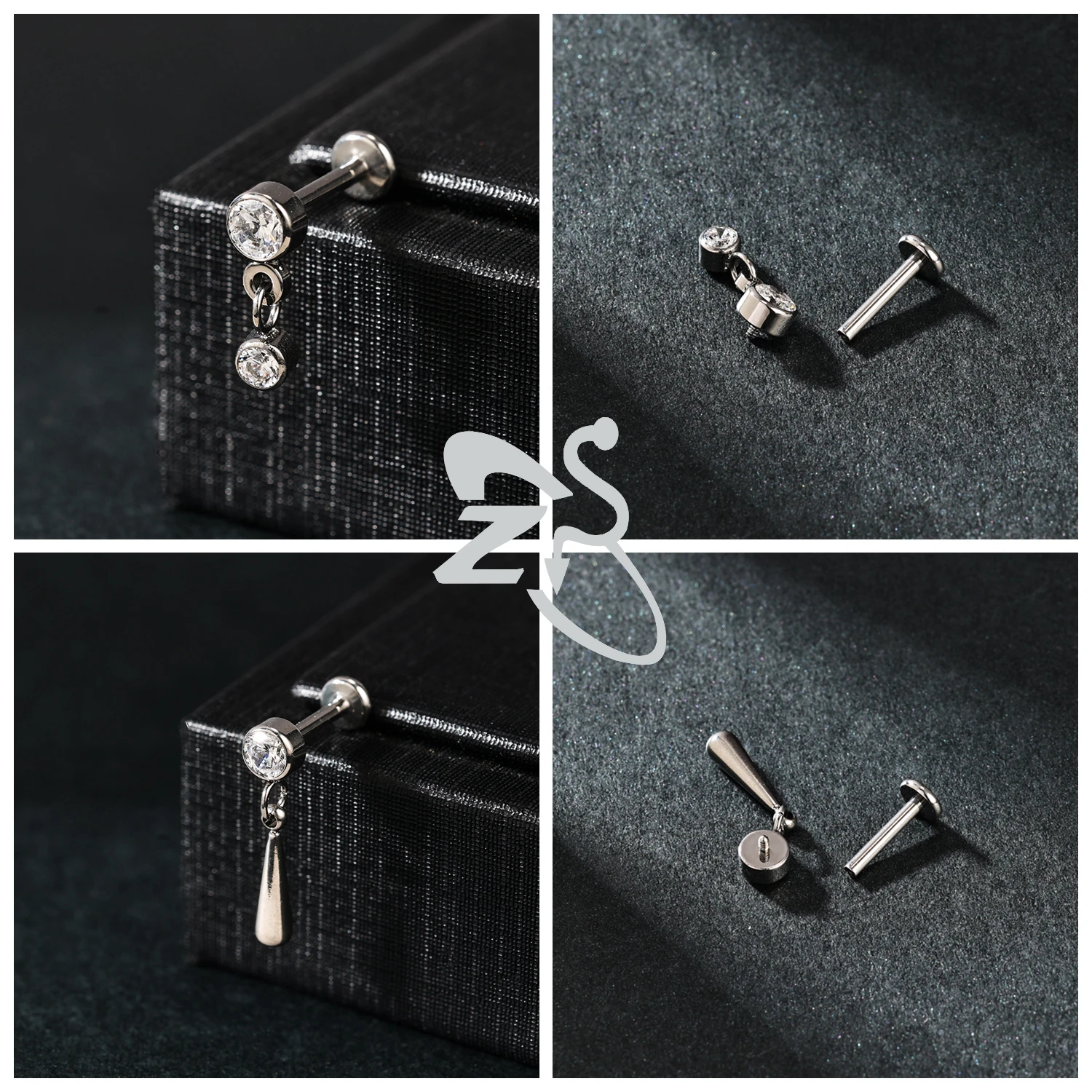 ZS 1 PC 16G G23 Titanium Steel Labret Lip Piercing Cat Bow Moustache Shape Ear Cartilage Tragus Helix Piercings Jewelry 4/6/8MM