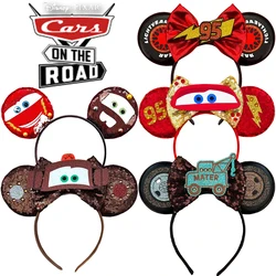 Disney Pixar Cars Ear Headbands for Adults Lightning McQueen Hairband Cars on the Road Mater Headwear Women Bow Hair Accessories