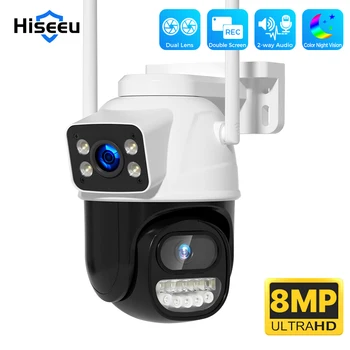 Hiseeu กล้อง8MP PTZ WIFI 4K กล้องสองเลนส์กล้อง IP หน้าจอคู่กลางแจ้งอัตโนมัติติดตามความปลอดภัยป้องกันกล้องวงจรปิด