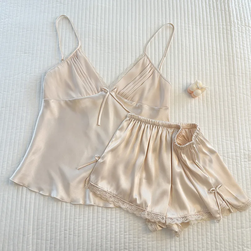 

2025 Summer New Top&shorts Sexy Lace Trim Pajamas Nightwear Lady's Lingerie Attractive Pijamas Backless Home Clothes