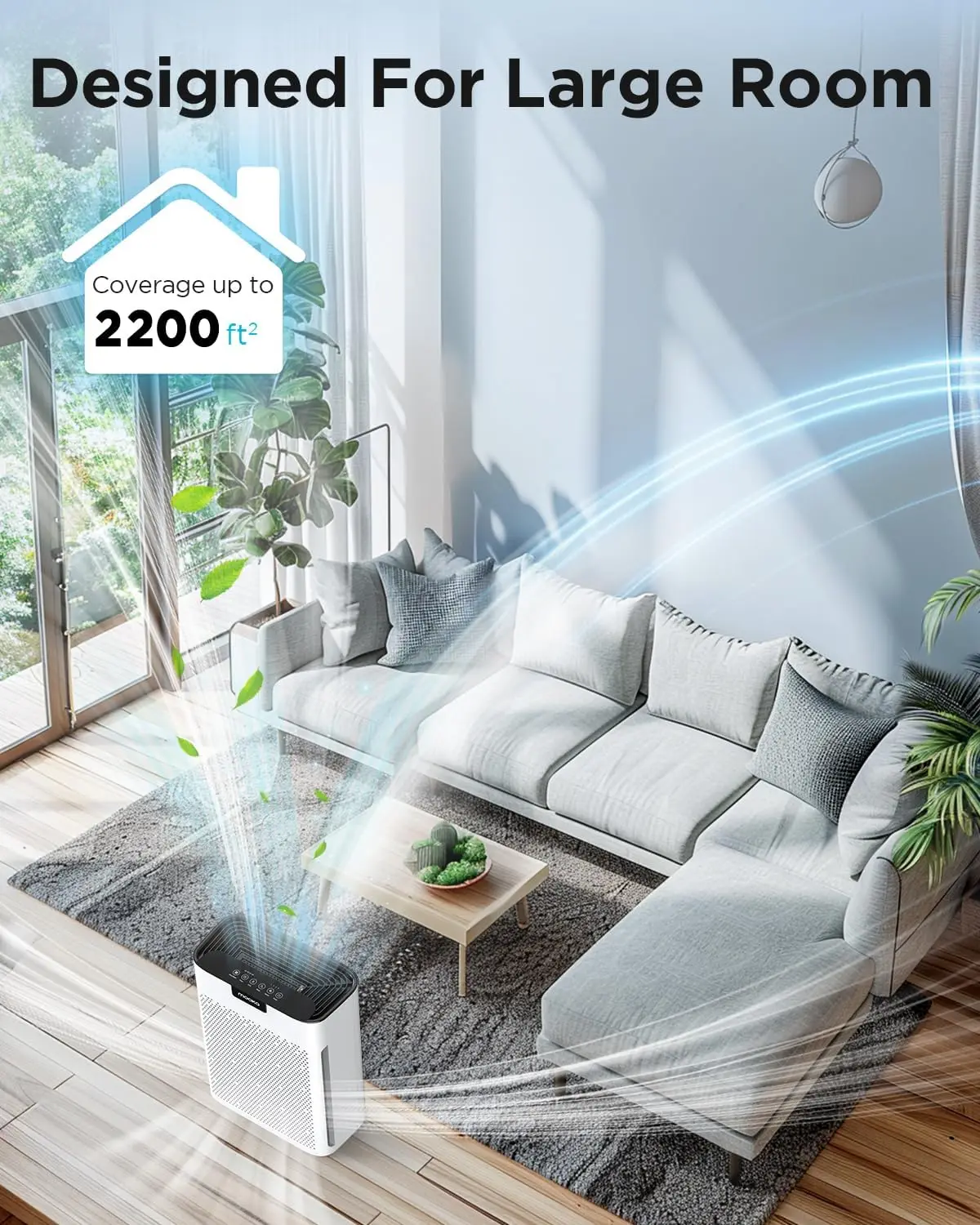 Large Room Air Purifier with Washable Filters, H13 HEPA Cleaner for Smoke Dust Pollen Pets Hair Odor, 2200 Ft² Coverage