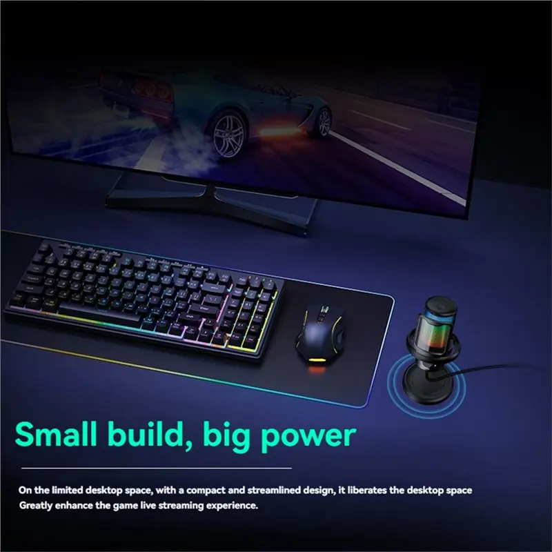 AAAEL-Noise-Canceling RGB Gaming Microphone USB For Recording And Streaming On PC Featuring Touch-Mute Button