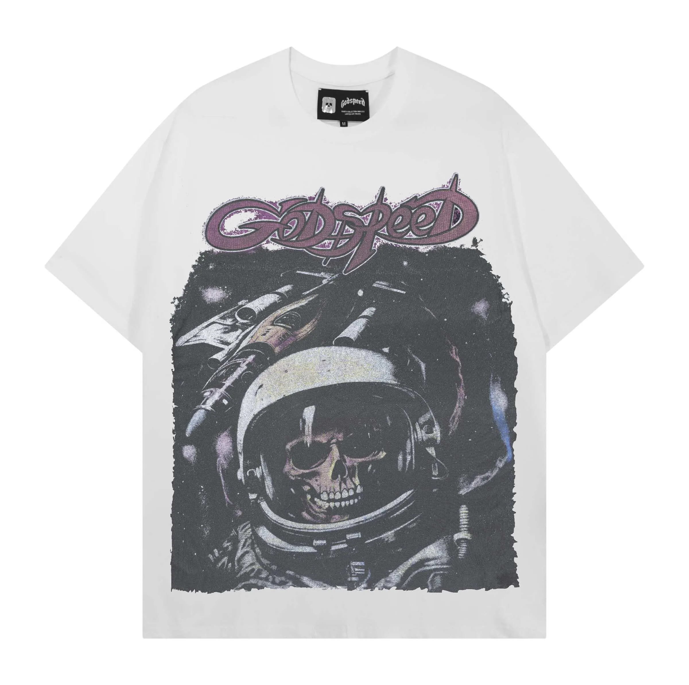 Godspeed Retro American Skull Rock High Quality Loose Double Thread Heavyweight Pure Cotton Short Sleeve T-Shirt Youth Fashion
