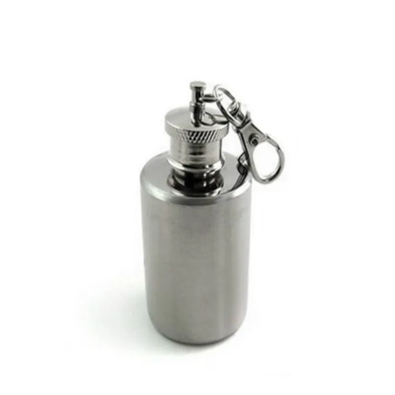Portable Mini 8.3cm 1 Oz Stainless Steel Hip Flask Wine Pot Small Round Barrel Pocket Funnel Flagon With Keychain