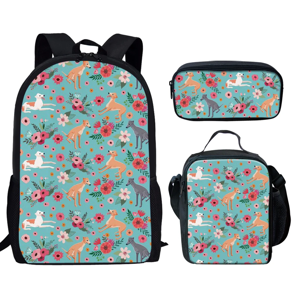 Cartoon Hond En Bloempatroon Rugzak 3 Stks/set Student Schooltas Met Lunch Tas Potlood Tas Teen Meisjes Jongens Casual Rugzak